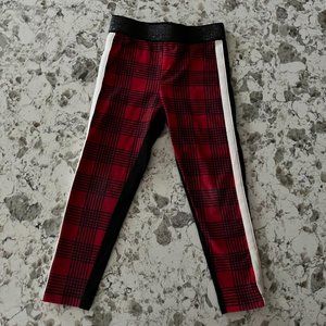 Red plaid windowpane leggings sz 4